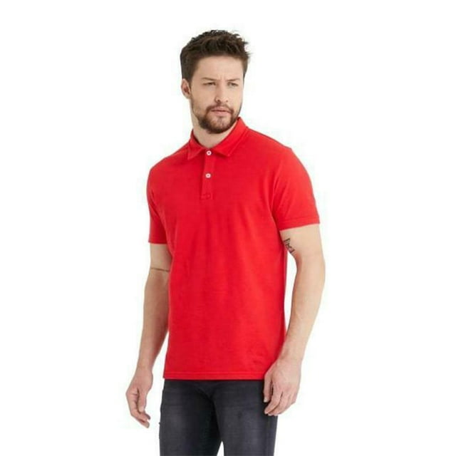 Men's Polo Performance Quick Dry Soft 2-Button Solid Short Sleeve Cotton T-Shirt (XL, Red)
