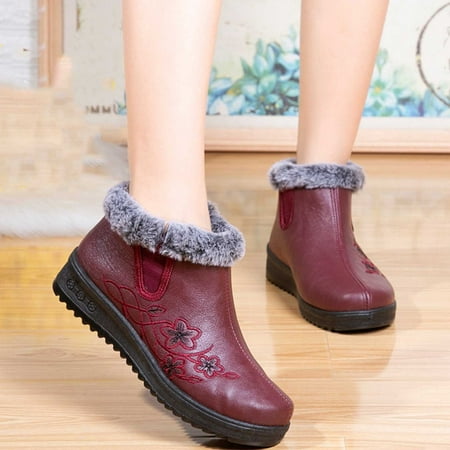 

BELLZELY Wide Width Women Shoes Clearance Women s Winter Cotton Shoes With Soft Soles Comfortable Middle-aged And Elderly Ankle Boots A Slip-on Mother Boots