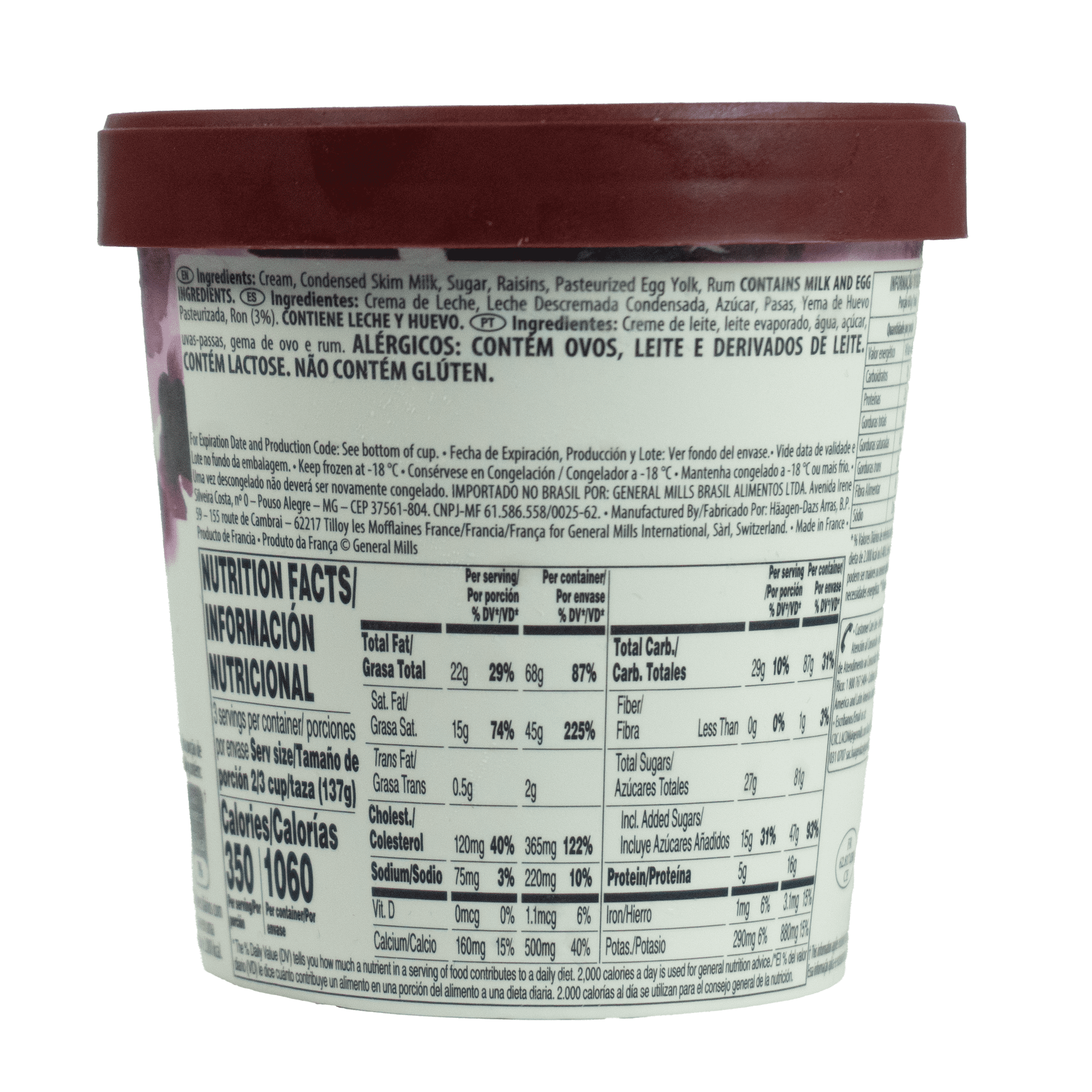 (2 pack) Häagen-Dazs, Rum Raisin Flavor, 415g, Smooth, Allergens Milk, 1 Count, Cardboard Tub, New