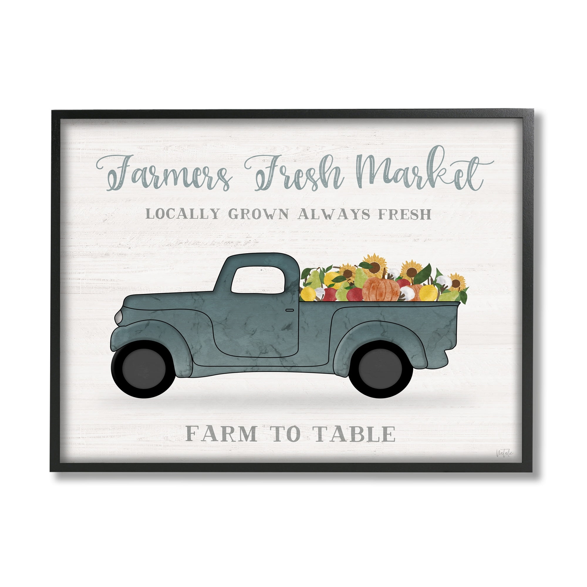 Stupell Industries Farmers Fresh Market Assorted Produce Rustic Sign Graphic Art Gray Framed Art Print Wall Art, Design by Natalie Carpentieri