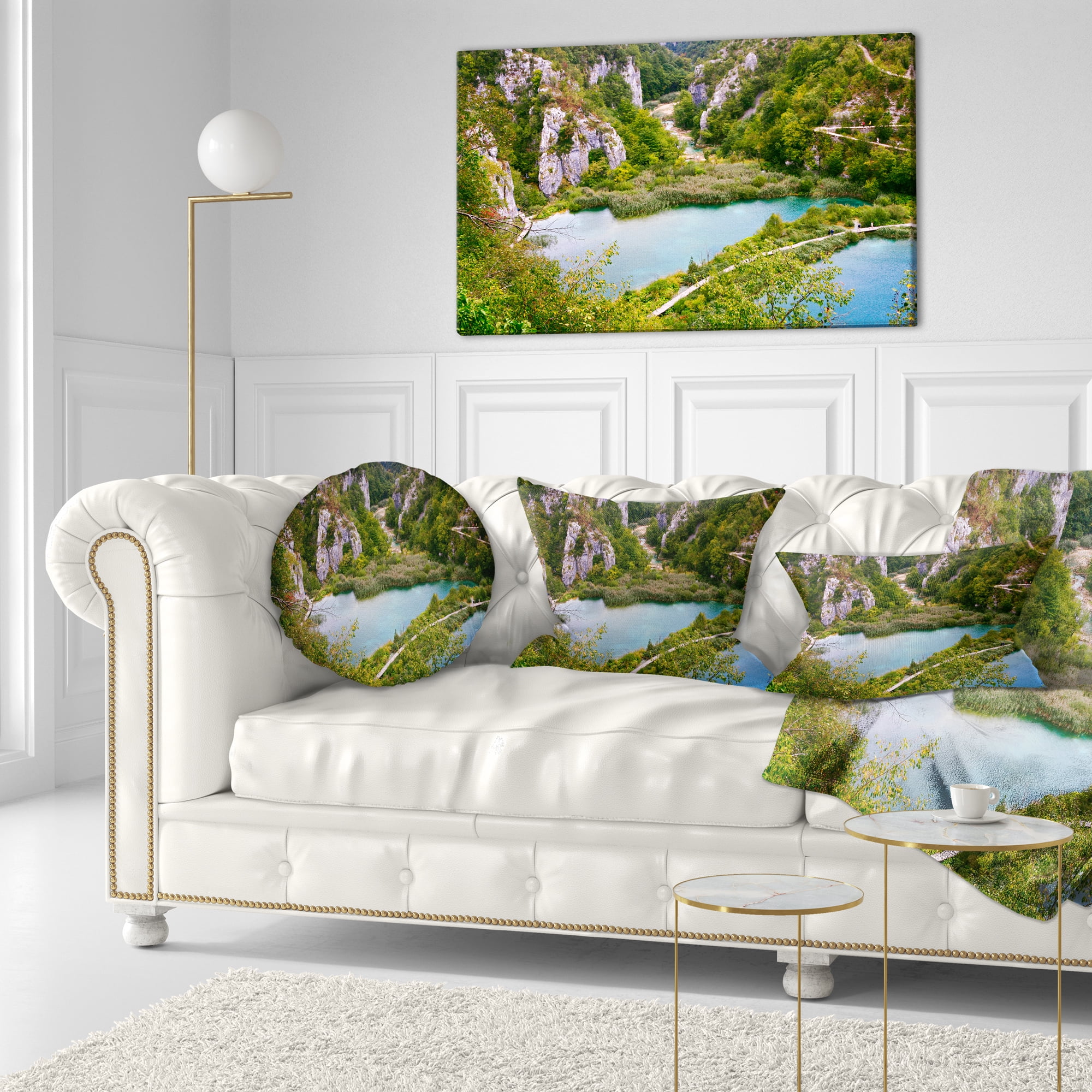 Designart Plitvice Lakes Long View - Landscape Photo Throw Pillow - 12x20