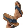 thumbnail image 3 of LOVZFMLL Wedge Sandals for Women Summer Chunky Flip Flops Comfortable Casual Dressy Floral Thong Women's Outdoor Footwear Blue 5.5, 3 of 7