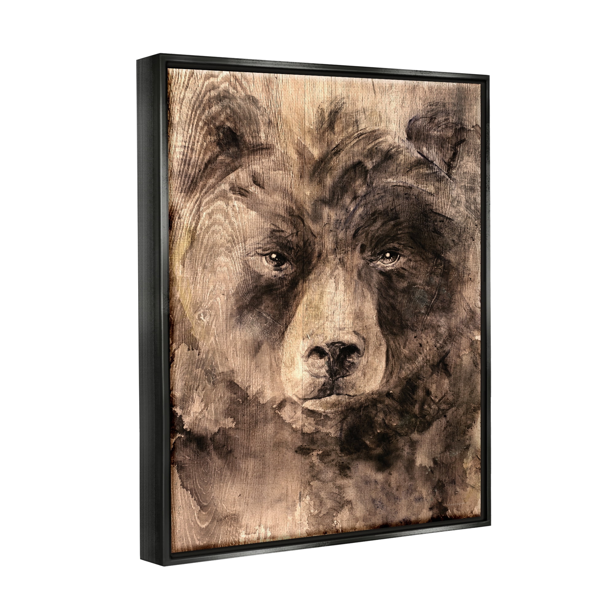 Stupell Industries Rustic Bear Portrait Animals & Insects Painting Black Floater Framed Art Print Wall Art, 17 x 21