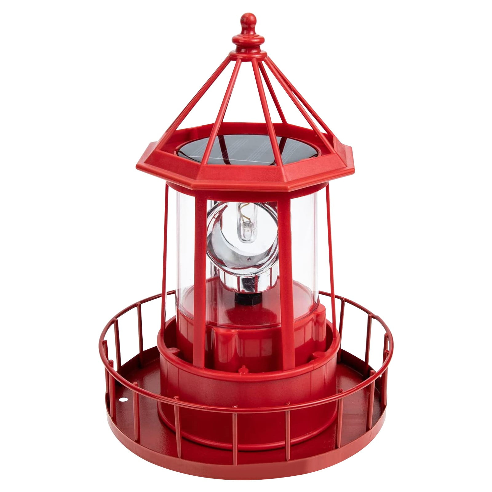 Solar Lighthouse, Rotating Outdoor Waterproof Light Beacons, 360 Degree Rotating Lamp Beacons for Lawn/Patio/Pond Decor, Red