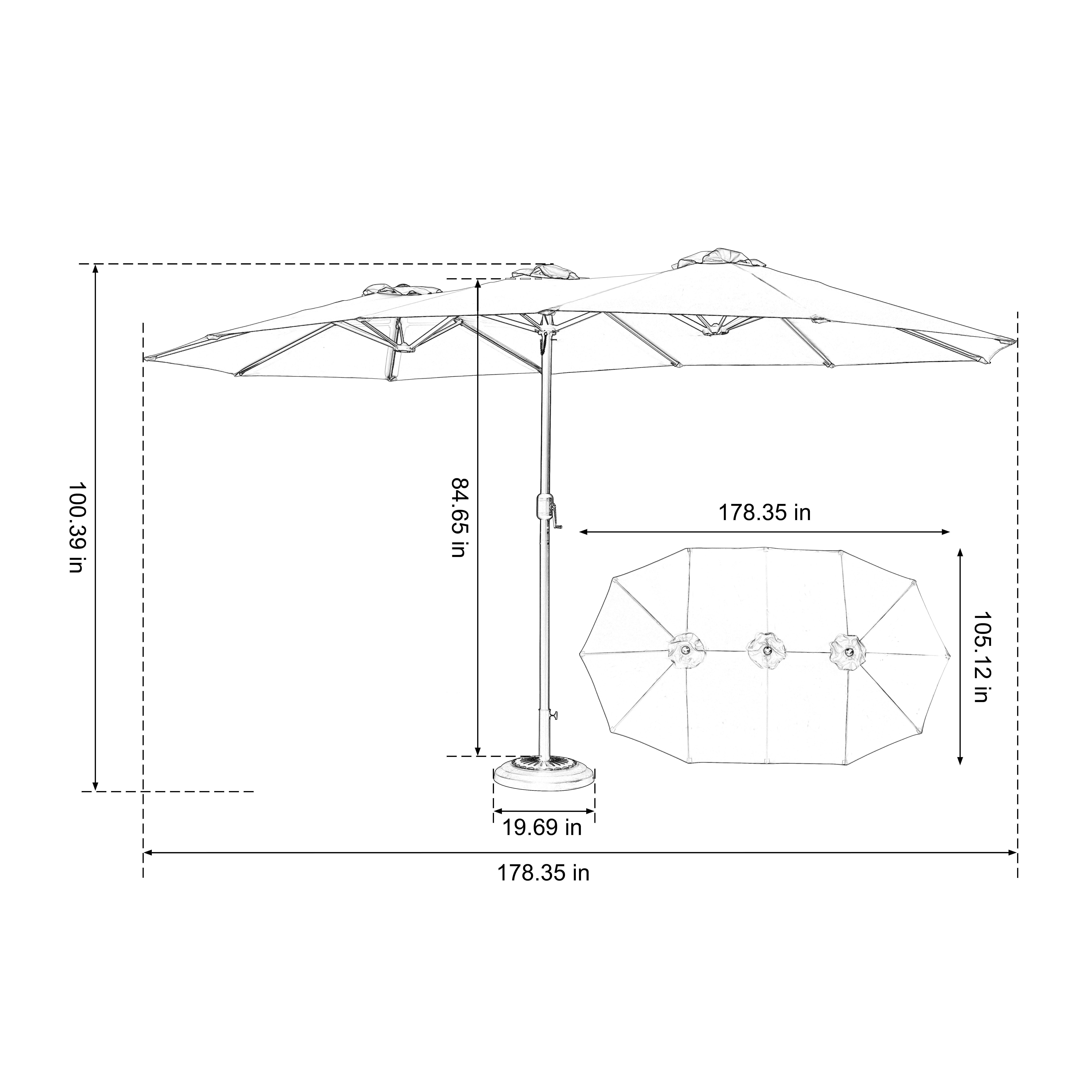 Double Sided Rectangular Outdoor Umbrella 14.8-Foot with Crank, Large Patio Umbrella for Garden and Poolside, Dark Blue