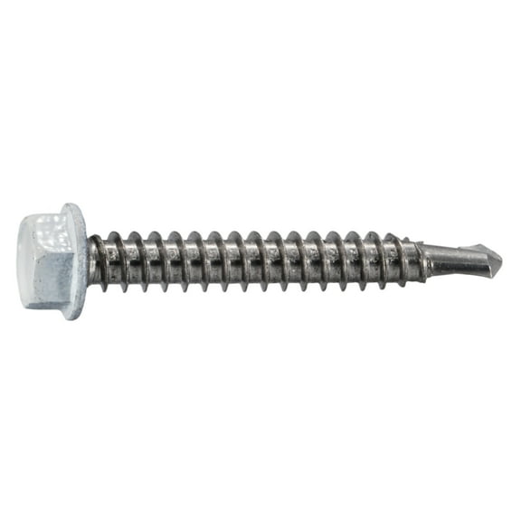 #12-14 x 1-1/2" White 410 Stainless Hex Head Self-Drilling Screws (6 pcs.)