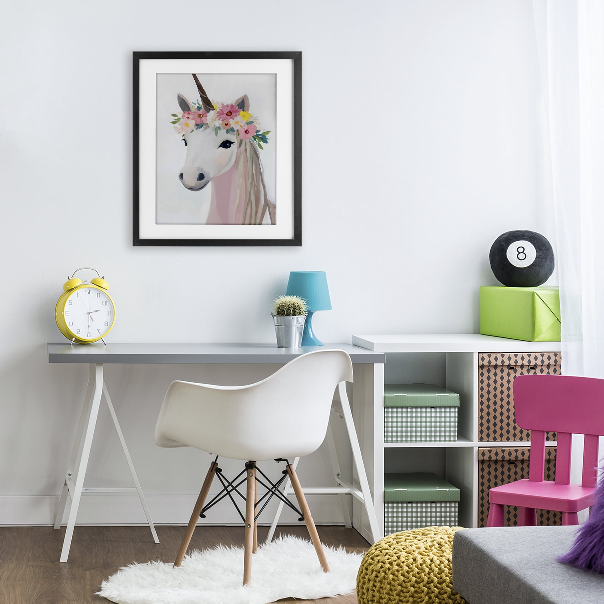 Stupell Industries Flower Crown Unicorn Black Framed Print Under Glass, design by The Prints Vibe