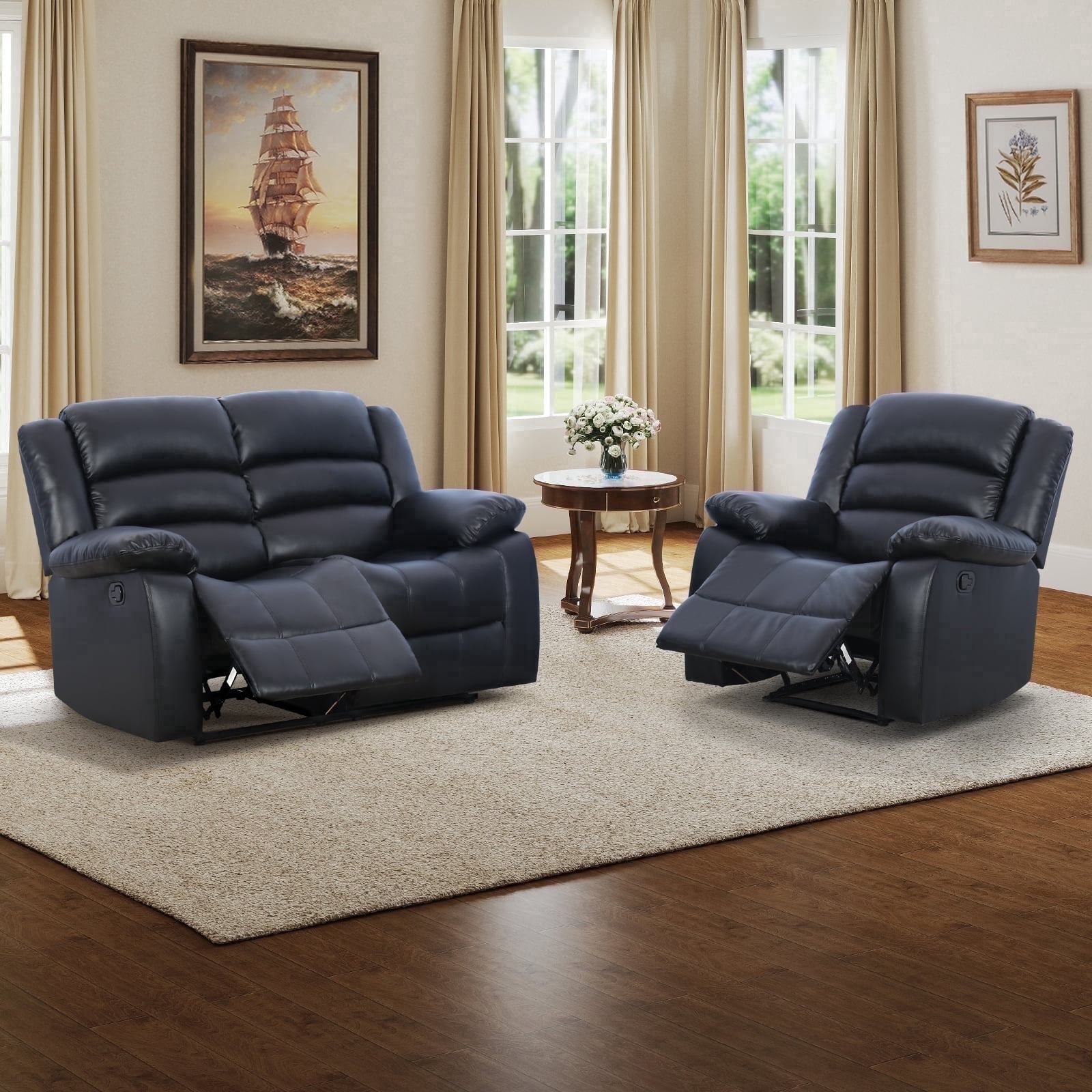 Coaster Victoria 2-Piece Leather Tufted Sofa with Rolled Arms Sofa