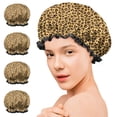 thumbnail image 7 of Shower Caps,Yellow and Brown Of Cheetah Print Waterproof Shower Cap for Women 4 Pieces,Double Reusable Hair Cover for Shower PEVA Elastic Stretch Hem, 7 of 7