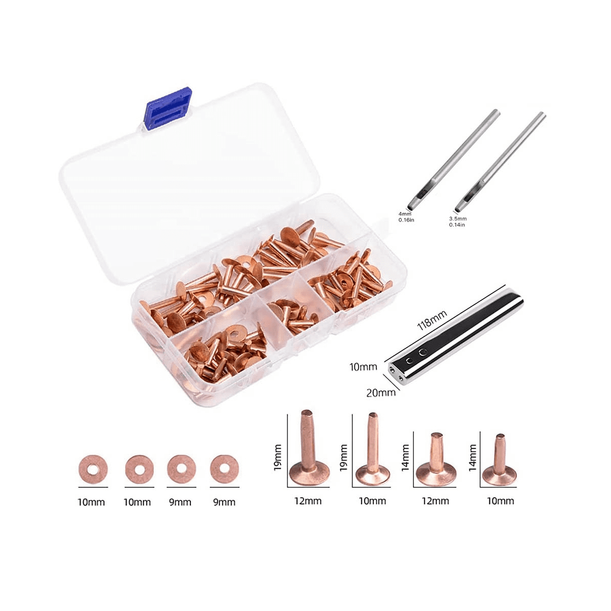 Copper Rivets & Burrs, Brass Rust-Proof for Leather Pure Setting Tool