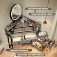 thumbnail image 3 of VKCC Corner Vanity Table with Rotating Mirror, Makeup Desk with 3 Color LED Lights, Charging Station & Drawers, Gray, 3 of 8