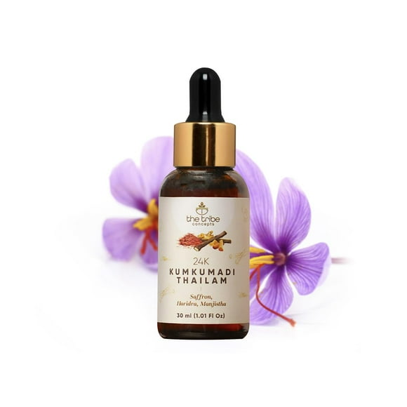 The Tribe Concepts 24k Kumkumadi Thailam, Skin Brightening, Oil, Toned Glow Enriched With Saffron & Sandalwood, 100% Chemical Free & Natural, 30ml