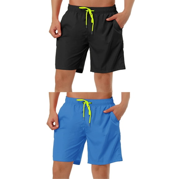 NOMADIC NOOK Men's Solid Color Drawstring Mesh Lining Swimwear Beach Board Shorts 2 Pack