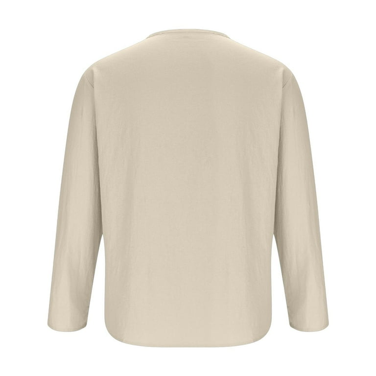 Dagegui Cotton Linen Shirt for Men Long Sleeve Lightweight V Neck