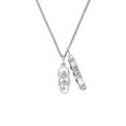 thumbnail image 2 of Delight Jewelry Silvertone White Open Plumeria Flower Flip Flop Silvertone Best Friends Forever Bar Charm Necklace, 23", 2 of 4