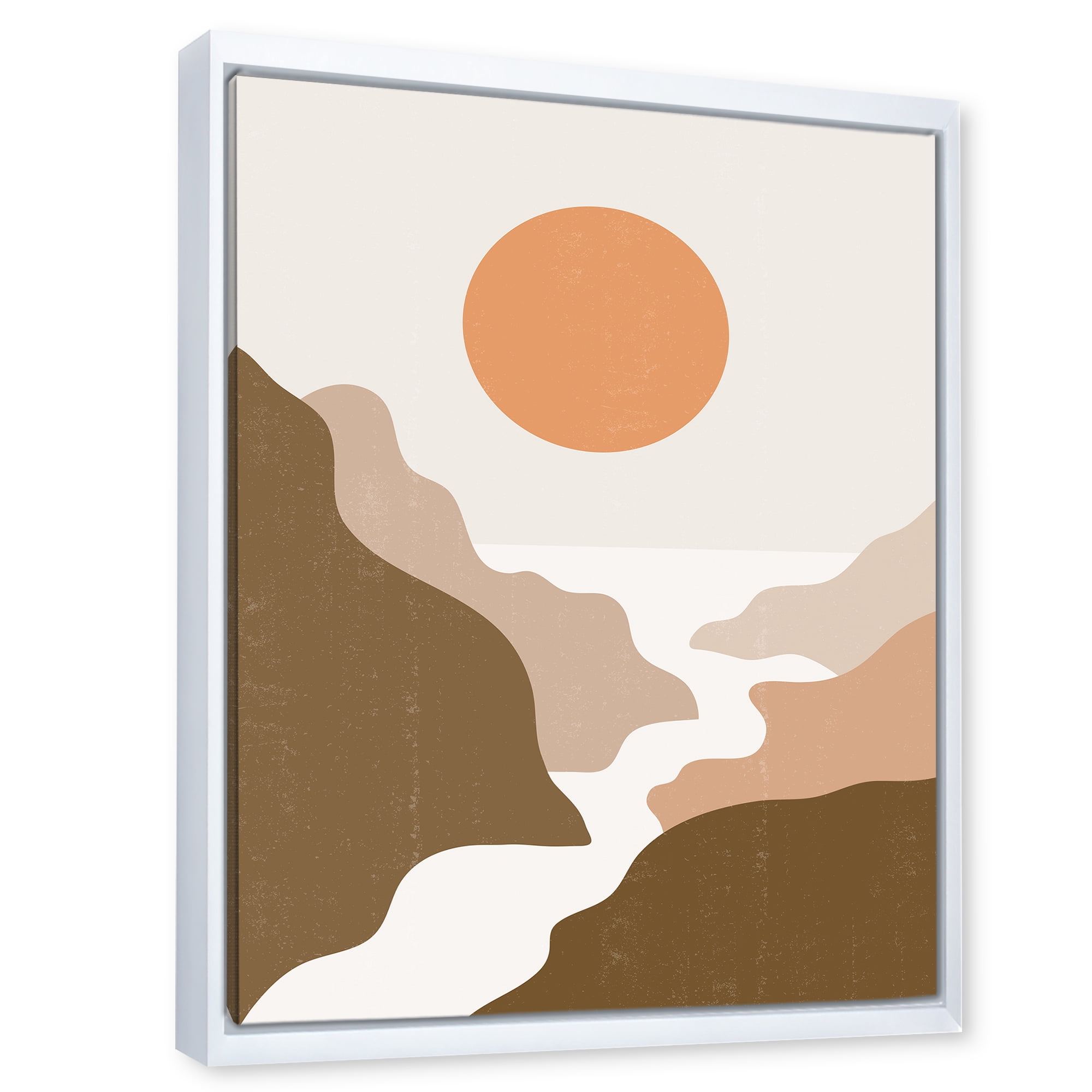 Designart 'Full Moon In Terracotta Tones Mountains' Modern Framed Canvas Wall Art Print