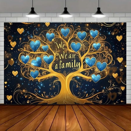 Family Reunion Party Backdrop Golden Hearts Stars Family Tree Photography Background We are Family Gathering Party Decorations Supplies Welcome Banner Photo Shoot Props