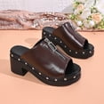 thumbnail image 6 of Brown Ladies Comfortable Peep Toe Slippers Plus Size Block Heel Beach Style For Spring Summer 2026 Trendy, 6 of 9