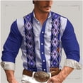 thumbnail image 3 of Camisa de hombre estilo occidental retro geométrico para exteriores, informal, de calle, para uso diario, primavera y verano, con solapa, manga larga, tallas S-5XL, camisa de tela elástica, 3 of 5