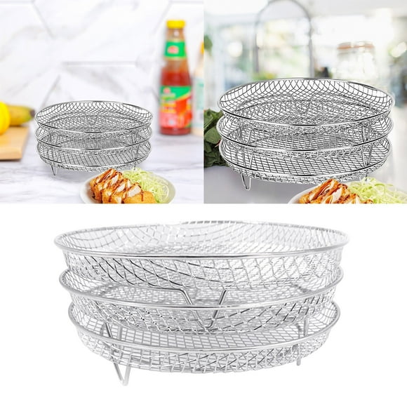 Three Layer Stainless Steel Grill Air Fryer Accessories Round Grill Pan Stack Mesh Stainless Portable Barbecue W205 Grill Vent Grill Table Small Barbecue Grill round 222mm X 432mm Grill Grate