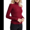 thumbnail image 2 of Suéteres Acanalados para Mujer, Lindos Suéteres de Punto de Cuello Alto, Ajustados y Cálidos Vino Tinto un Tamaño, 2 of 10