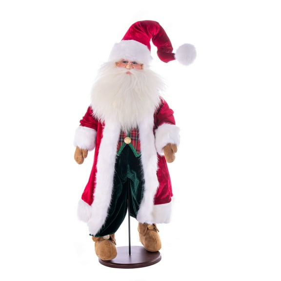 Vickerman 28" Red Plaid Velvet Santa Doll with Stand. This santa has glasses, stand is removeable.