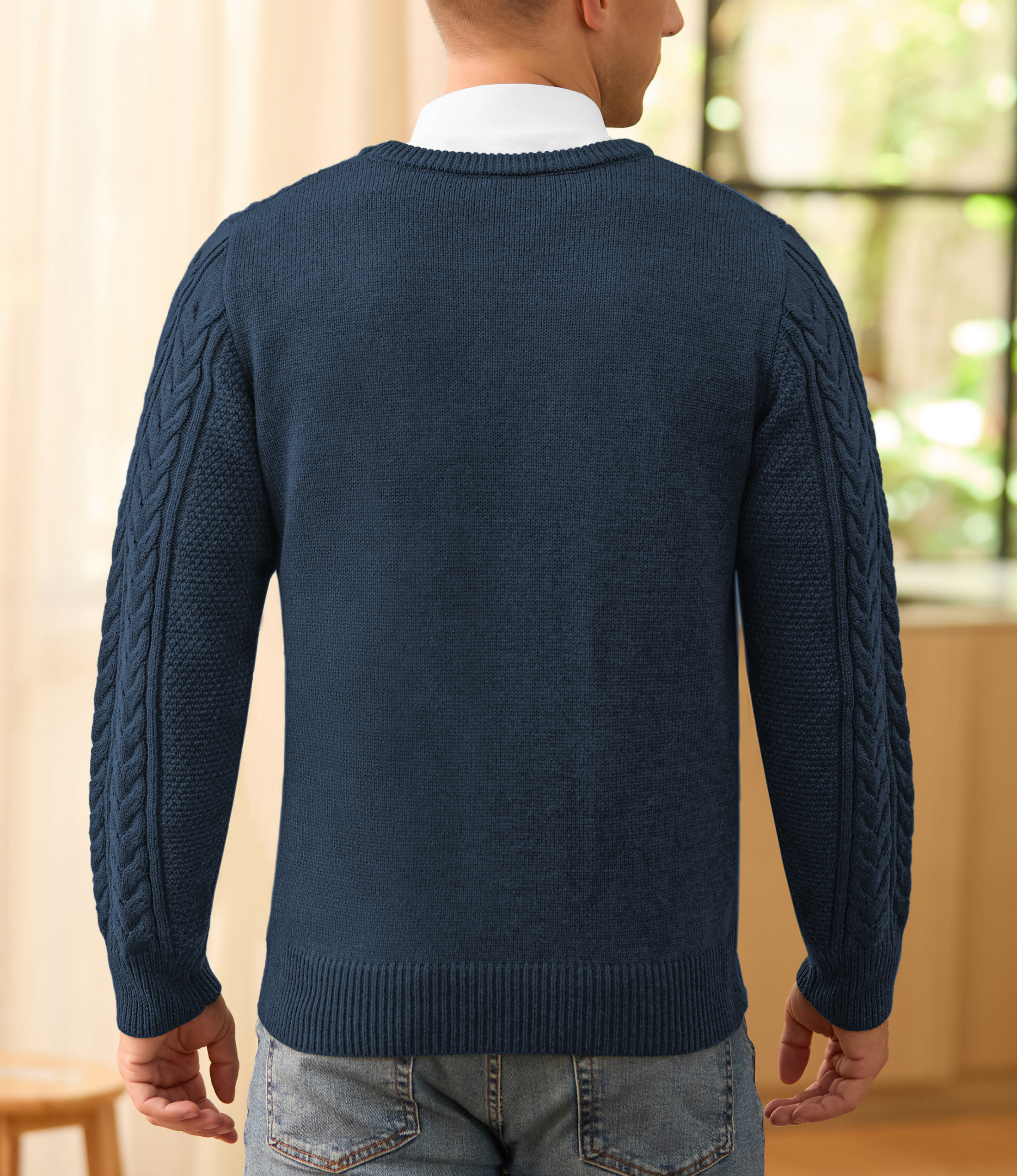 QDG Men's Cable Knit Pullover Sweater, Crewneck photo 4