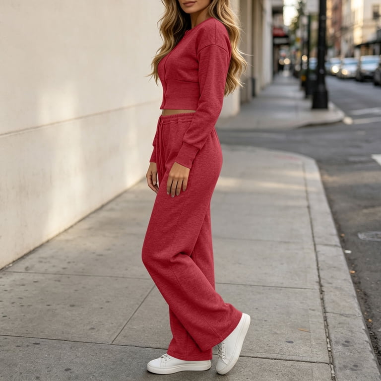4680 Postcode 2 Piece Tracksuit Set for Women Cropped Zip-Up Jacket and Wide Leg ...