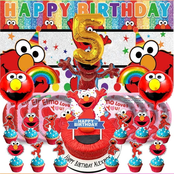 Elmo 5th Tableware Balloons Cake Toppers Backdrop Banner Supplies Party Decor Plates Decorations