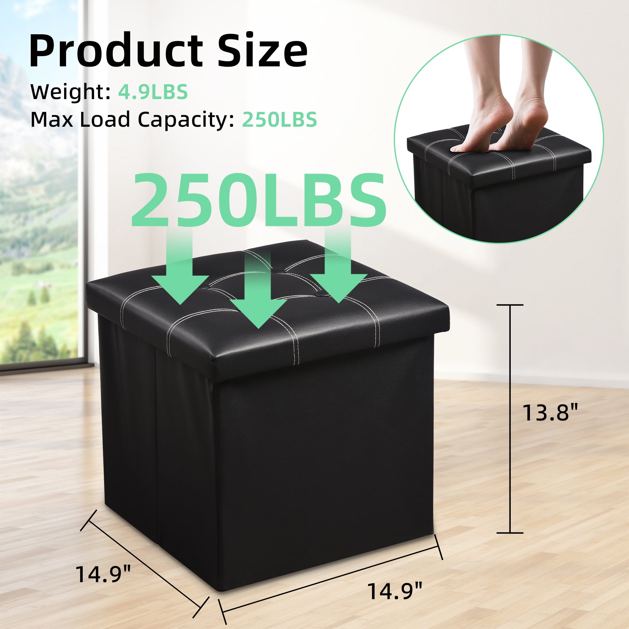 OUTMASTER Ottoman With Storage,Foldable Small Foot stool with Thickened Foam Cushion,14.9*14.9*13.8