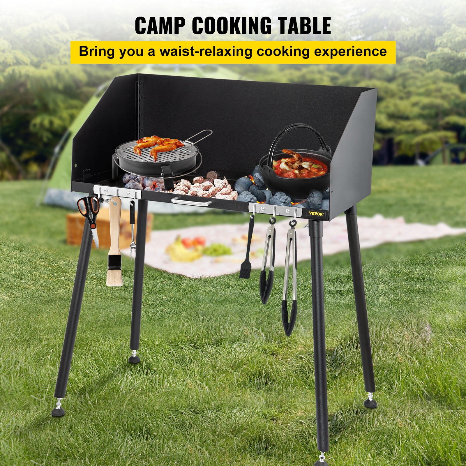 Onlyfire Outdoor Camp Cooking Table for Dutch Ovens and Food Preparation,  Collapsible Grill Table Camping Kitchen Station with Side Windscreen 