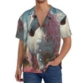 thumbnail image 7 of Lsque Flower White Horse (2) print Men's Cuban Collar Short Sleeve Shirt Summer Beachwear Casual Button Down Fashionable Vacation Leisure Shirt-Medium, 7 of 7