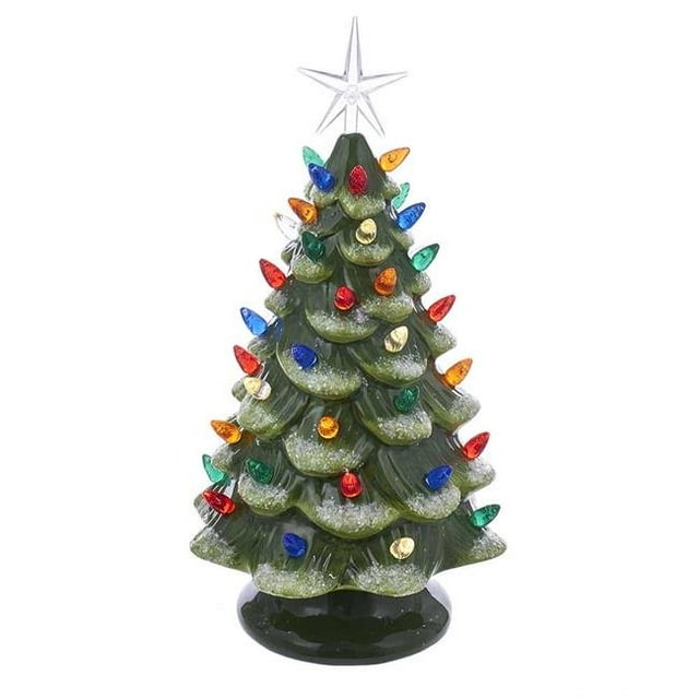 Kurt S. Adler H3046 12.8 in. Battery Operated LED Ceramic PGreen ink Christmas Tree Tabletop Decoration