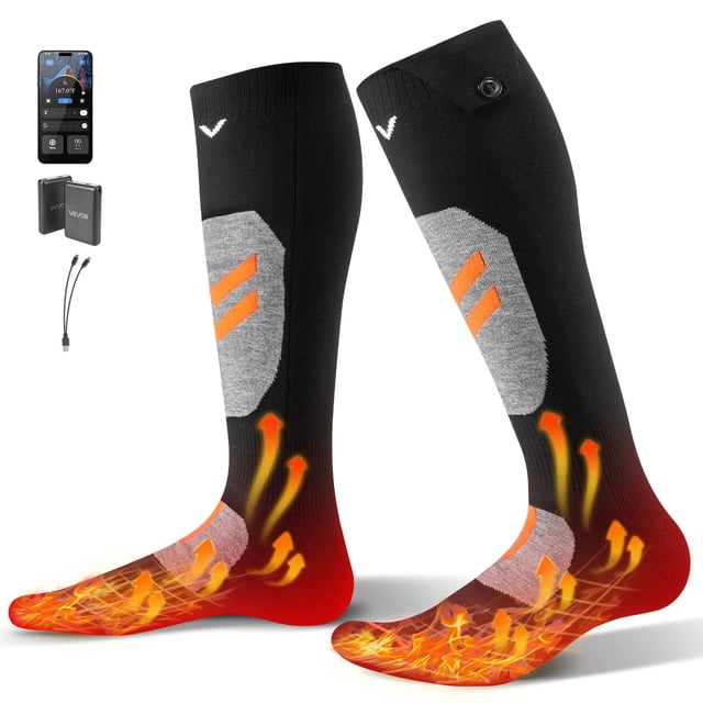 VEVOR Heated Socks, 5000mAh Battery Powered, Rechargeable Heating Socks with 4 Heating Levels, Electric Heated Sock with APP Control