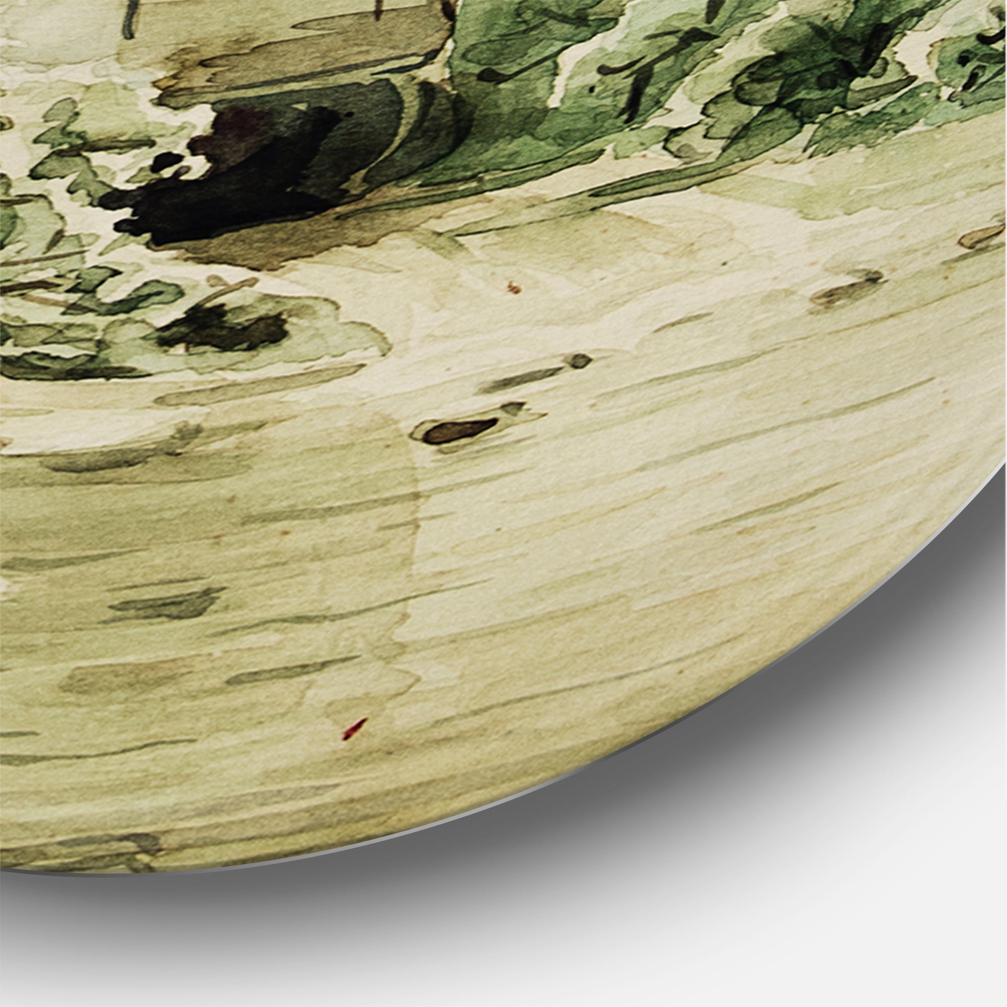 Designart 'Cabin In The Green Mountains' Cabin & Lodge Circle Metal Wall Art 11x11 - Disc of 11