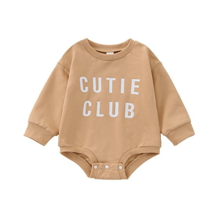 

EFGYYF Girl Outfits Baby Girl Clothes Girls Fall Long Sleeve Letter Print Romper Bodysuit for Fall Clothes Khaki 18-24 Months