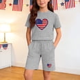 thumbnail image 2 of Kids Patriotic American Flag Heart Print T-Shirt & Shorts Set - 4th of July Outfit for Boys Girls - Unisex 2 Piece Summer Clothes (Gray),Size 9 T, 2 of 9
