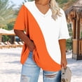 thumbnail image 4 of Fengqque Womens Plus Size Summer T Shirts Womens Oversized Tshirts V Neck Short Sleeve Color Blocking Tops Summer Casual Loose Fit Tunic Tee Shirt Women's Tops Orange XL(XL), 4 of 6