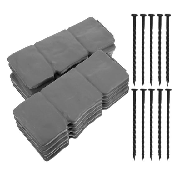 Homoyoyo 10Pcs Grey Plastic Garden Border Edging Stone Look Fence with Nails for Landscape