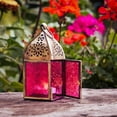 thumbnail image 5 of In the Breeze 9200 — Pink Mini Square Tealight Lantern — Moroccan-Style Boho Chic Tealight Glass and Metal Tabletop Lantern, 5 of 6