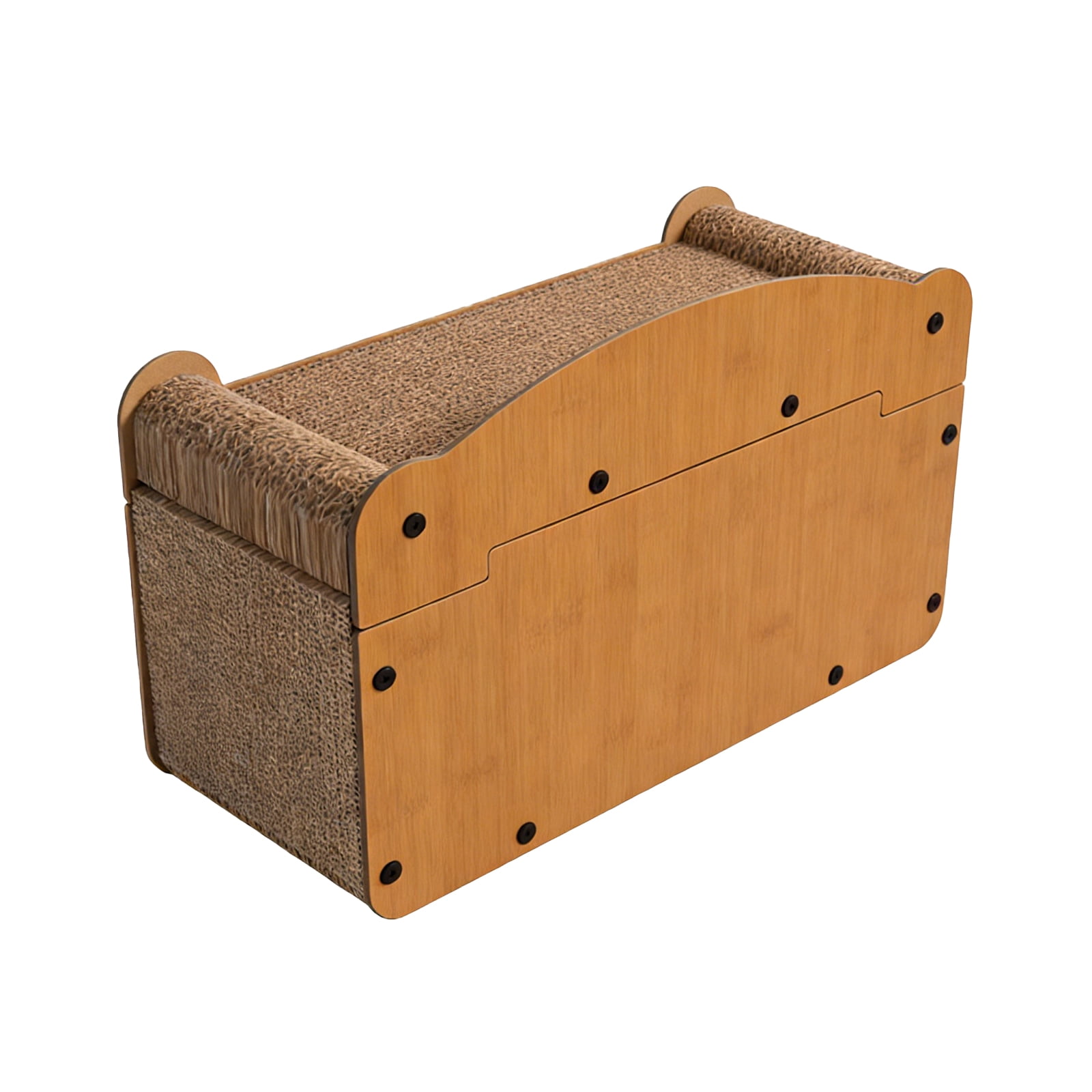 Cat Scratcher House, 2 in 1 Cat Bed and Cave with Hanging Ball Toys, Wooden Scratching Board for Kittens and Adult Cats