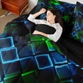 thumbnail image 5 of Castle Fairy Abstract Neon Block King Bedding 7pcs,Minimalism Futuristic Cubes King Bed in a Bag,Green Blue Black,Reversible, 5 of 7