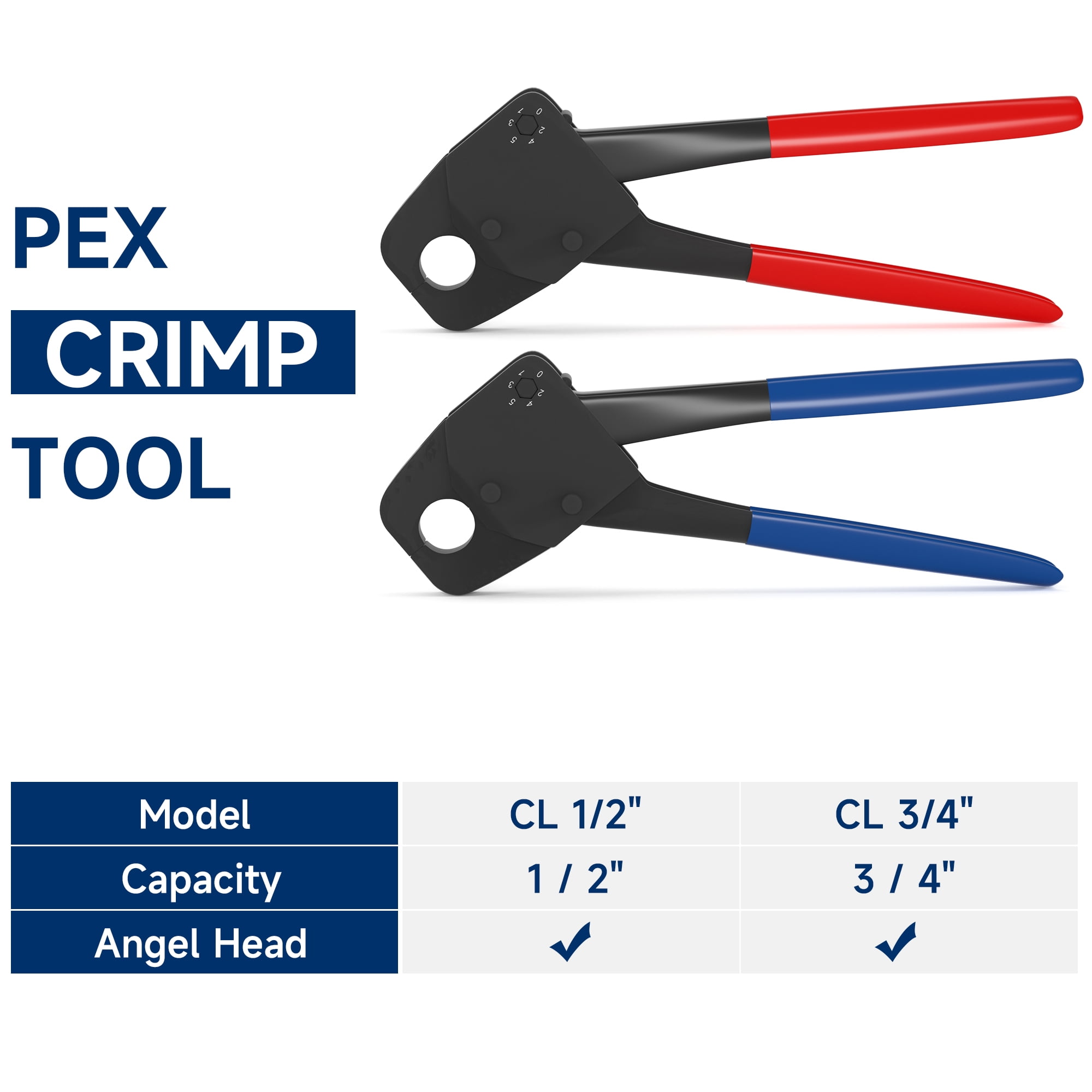 TOPTENG 2 Pex Crimper 1/2" And 3/4" Plumbing Crimping Handles Gonogo Set Angle Gauge Tools Combo