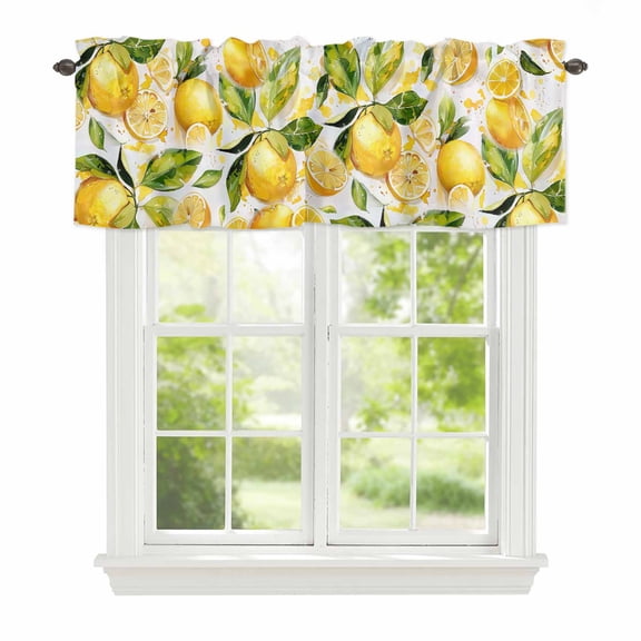 Valance Curtains for Windows Yellow Lemon Leaves Kitchen Curtians Window Treatment Fruit Topper Curtain Rod Pocket Valances for Kitchen Bathroom Living Room 42x12in