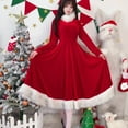 thumbnail image 2 of Women's Christmas Dress Long Sleeve Crewneck Xmas Party Outfits with Faux Fur Hood Red M, 2 of 6
