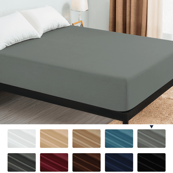 Subrtex Wrinkle Resistant Premium Microfiber Fitted Sheet (King, Light Gray)