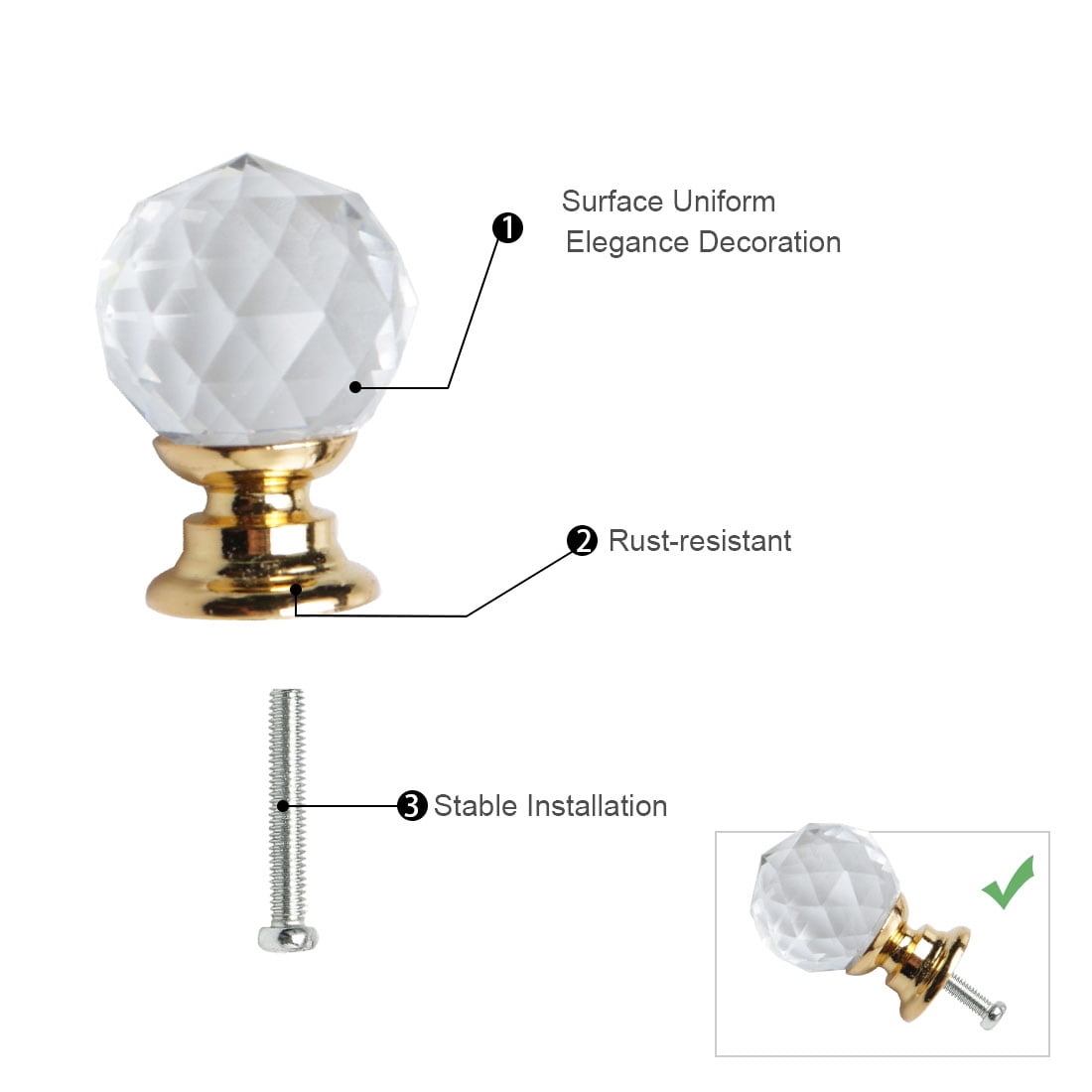 Unique Bargains 0.79" Crystal Knobs Aluminum Alloy Handle 4 Pcs Gold