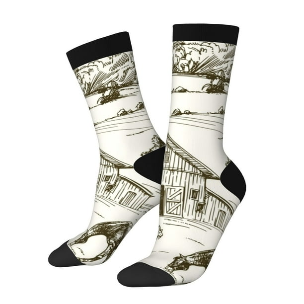 Balery Farm Animals 2 Calcetas Largas con Estampado para Hombre y Mujer – Suaves y Transpirables, Talla Única (US 5-11)