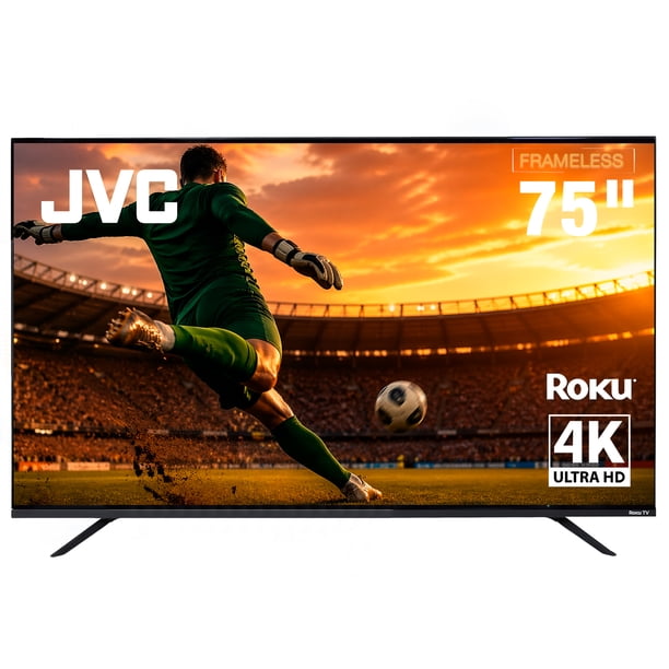 JVC Smart TV 75 pulgadas 4K UHD LED Frameless Roku TV Dolby Audio WiFi Netflix YouTube Prime Video Modelo SI75URF