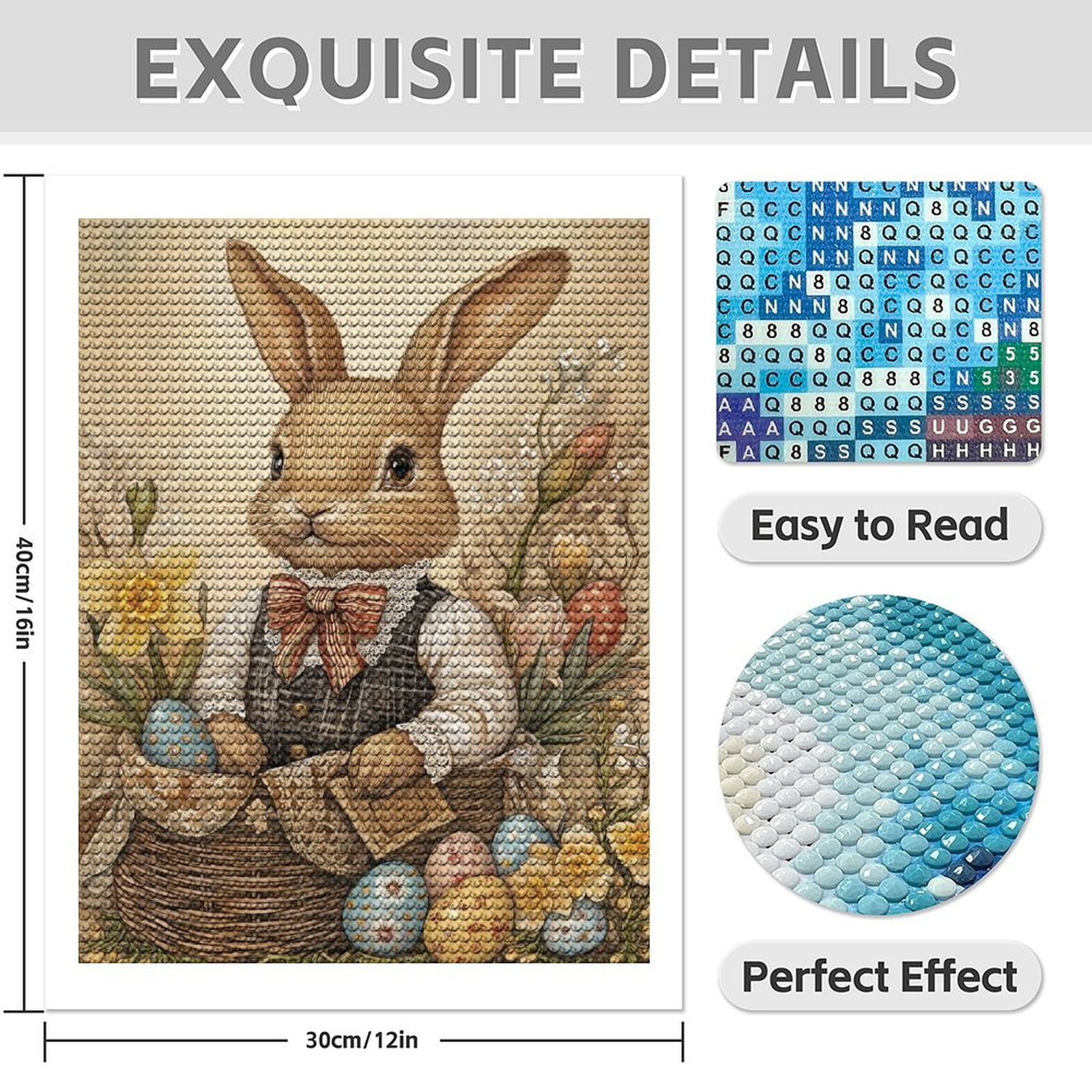 Diamond Art Kit for Adults, Easter Bunny Basket Spring Scene Diamond Painting for Adults Beginners, 5D DIY Diamond Art Painting Kits, Colorful Diamond Painting Craft for Home Decor 12x16